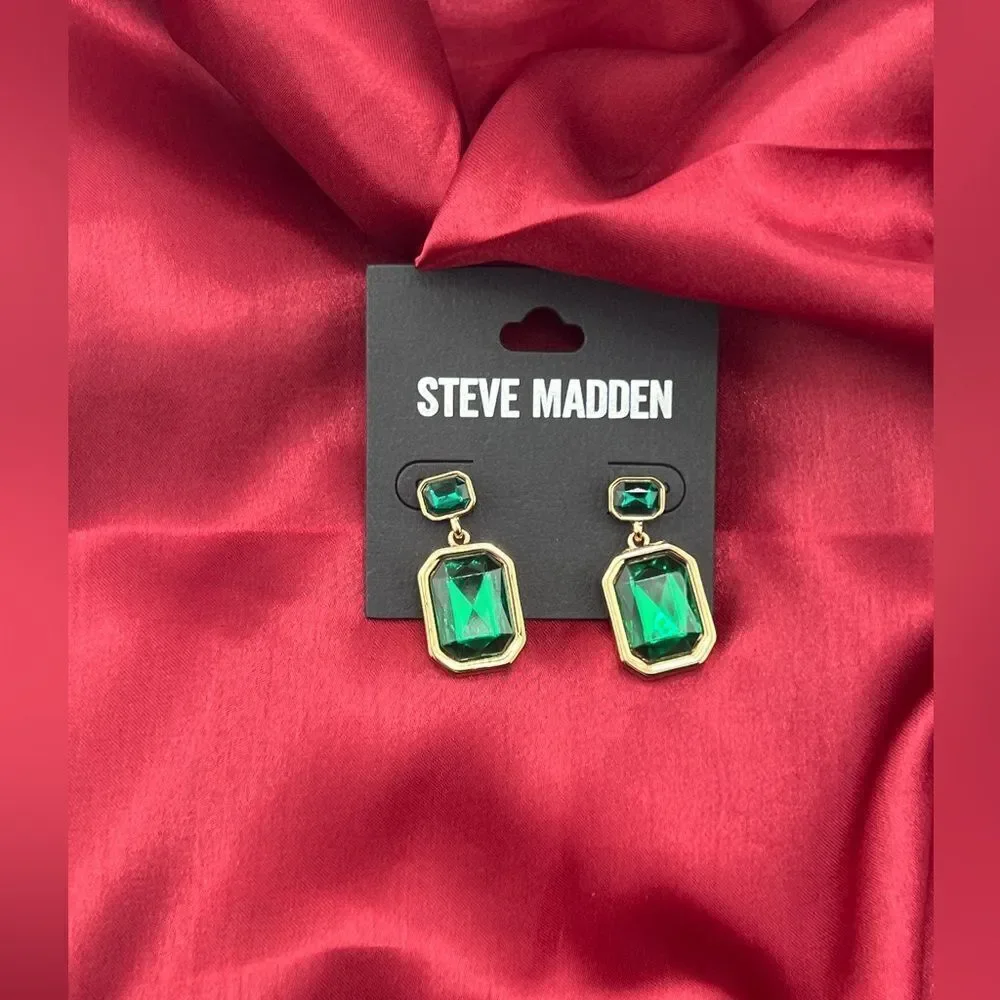 Steve Madden Gold-Tone Drop Earrings with Green Gemstones